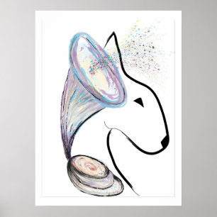 Poster Gramophone Bull Terrier Musique Surréaliste