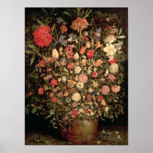 Poster Grand bouquet des fleurs dans un baquet en bois