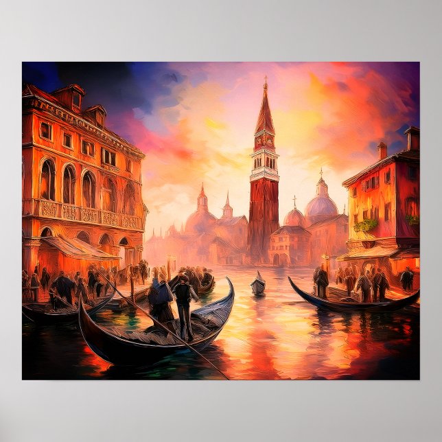 Poster Grand Canal de Venise, Gondolas et San Marco | (Devant)