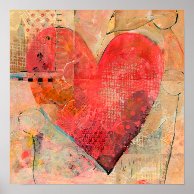 Poster Grand Coeur heureux Mixte Media Art (Devant)