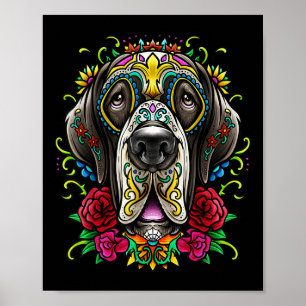 Poster Grand Dane Chien Tattoo Jour Du Mexique Floral Mor