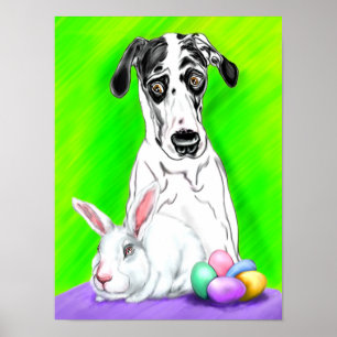 Poster Grand Dane RABBITS de Pâques? !