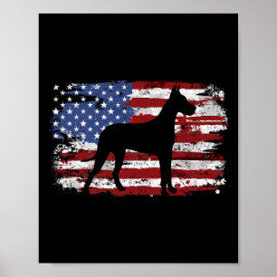 Poster Grand Danois Drapeau Américain Vintage