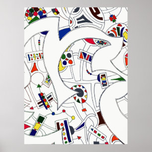 Poster Grand dessin abstrait d'encre