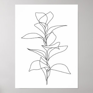 Poster Grand Feuille minimaliste ligne botanique Art