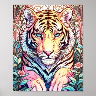 Poster Grand floral Tiger Surreal Paining Imprimer