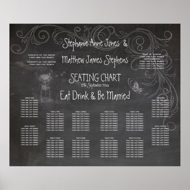 POSTER GRAND GRAPHIQUE DE CHALKBOARD MASON JAR SIÈGE (Devant)