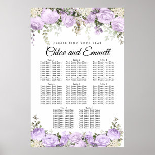 Poster Grand Mariage Floral Violet à 8 tables