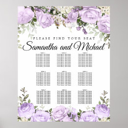Poster Grand Mariage Floral Violet à 9 tables