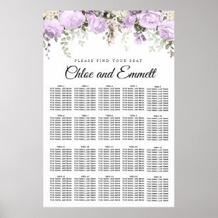 Poster Grand Mariage Floral violet de 20 tables