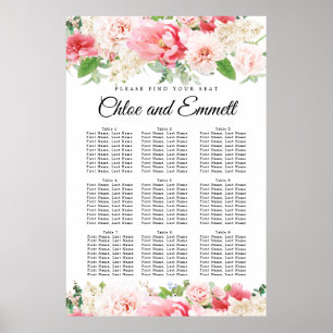 Poster Grand Mariage rose Floral à 9 tables