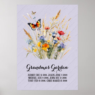 Poster Grand-mère de coeur Jardin petits-enfants