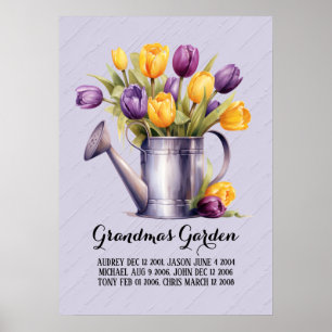 Poster Grand-mère de coeur Jardin petits-enfants