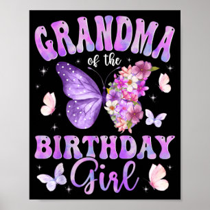 Poster Grand-mère de la fête d'anniversaire papillon de l