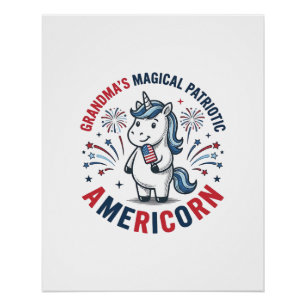 Poster Grand-mère design de t-shirt licorne patriotique a