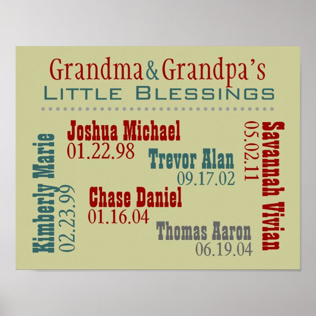 Poster Grand-mère et petits-enfants de grand-père nomment (Devant)