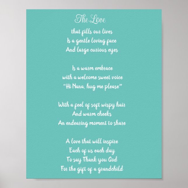 Poster grand-mère Merci. grand-père poème bleu (Devant)