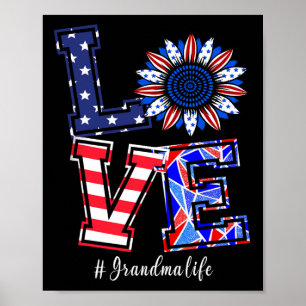 Poster Grand-mère Vie 4 juillet Amour Tournesol Américain
