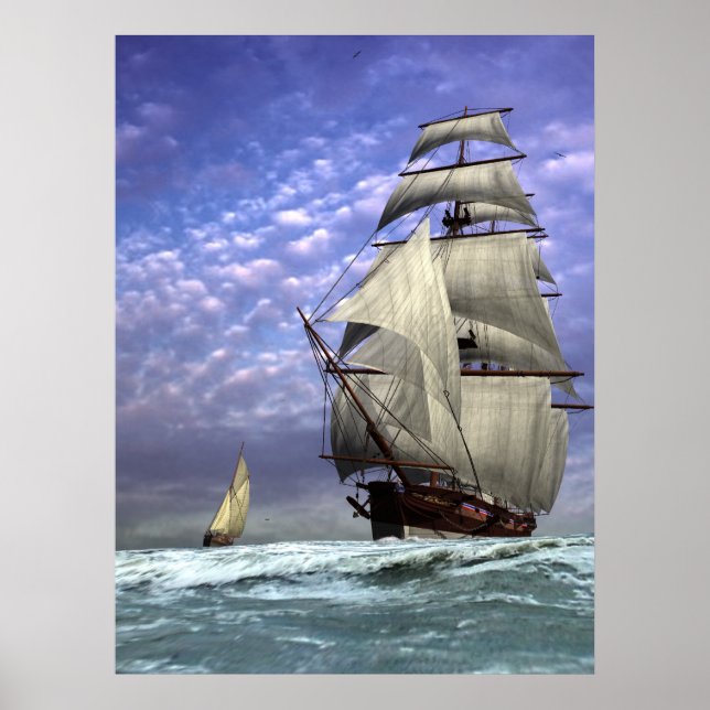 Poster Grand navire et Ketch (Devant)