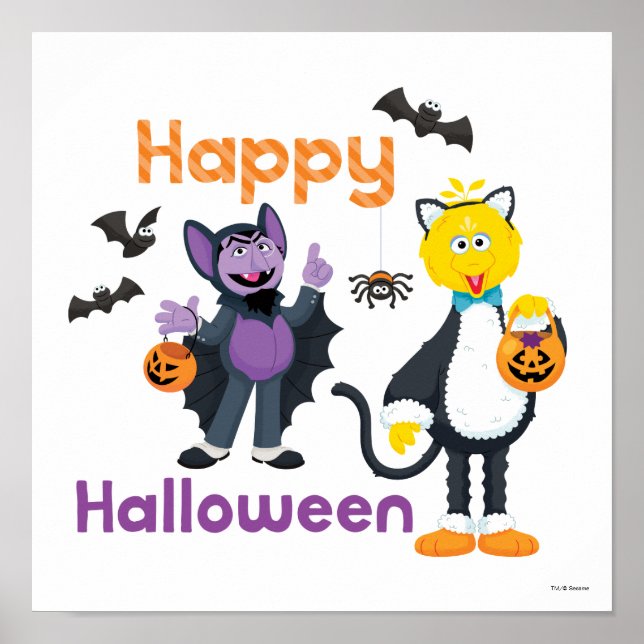 Poster Grand oiseau et nombre | Joyeux Halloween (Devant)
