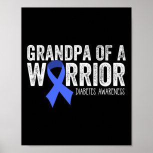 Poster Grand-père d'un guerrier T1D Diabetic Blue Ribbon