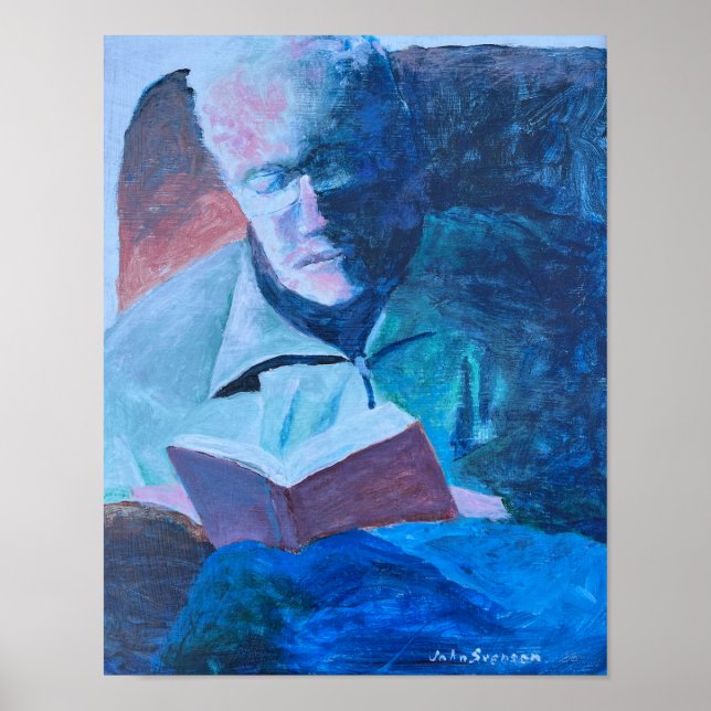 Poster Grand-père Lire vieux homme avec livre (Devant)