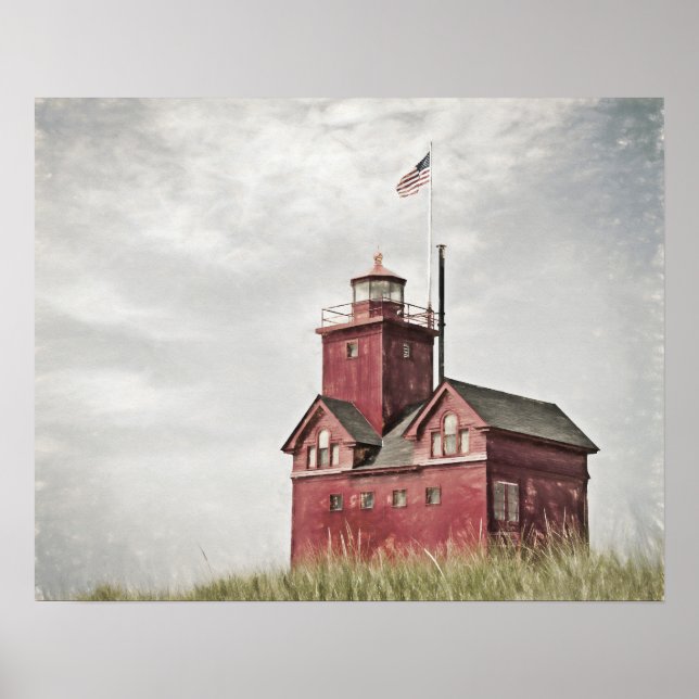 Poster Grand phare rouge impressionnisme (Devant)