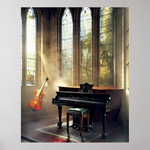 Poster Grand Piano classique et violoncelle à l'autel d'u