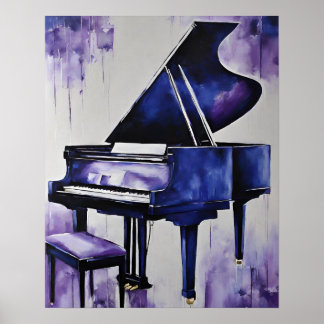 POSTER GRAND PIANO MUSIQUE PURPLE BLUE ART