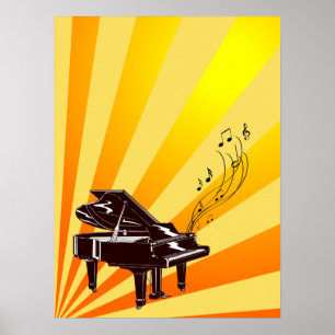 Poster Grand Piano Notes Yellow and Gold