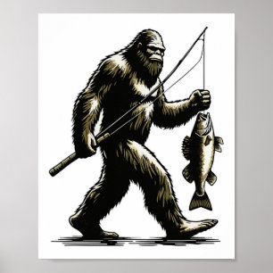 Poster Grand pied chasse doré pêcheur Sasquatch doré F