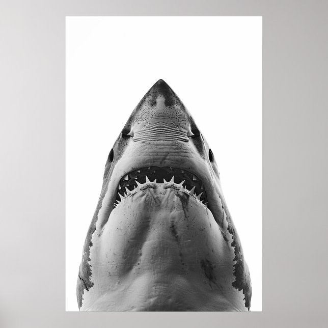 Poster Grand portrait de requin blanc moderne (Devant)
