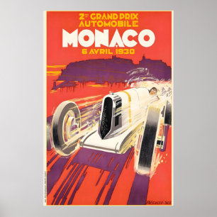 Poster Grand Prix 1930 Course Automobile Monaco France Vi