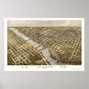 Poster Grand Rapids, MI Carte panoramique - 1868