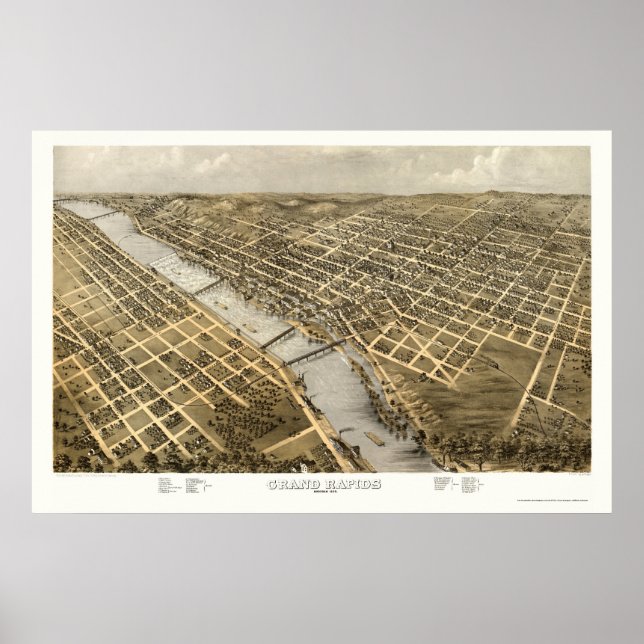 Poster Grand Rapids, MI Carte panoramique - 1868 (Devant)