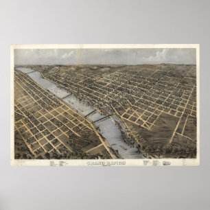 Poster Grand Rapids Michigan 1868 Antique carte panoramiq