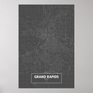 Poster Grand Rapids, Michigan (blanc sur noir)