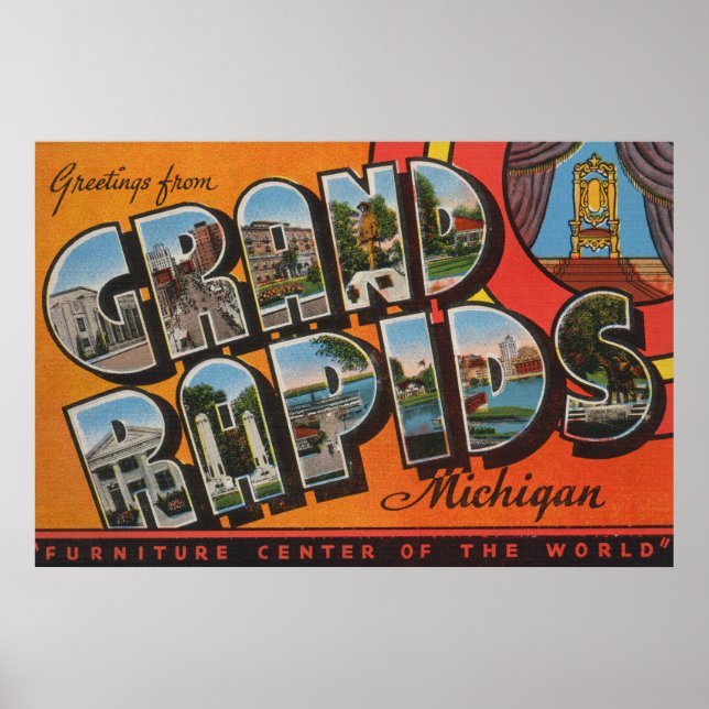 Poster Grand Rapids, Michigan - Scènes de grandes lettres (Devant)