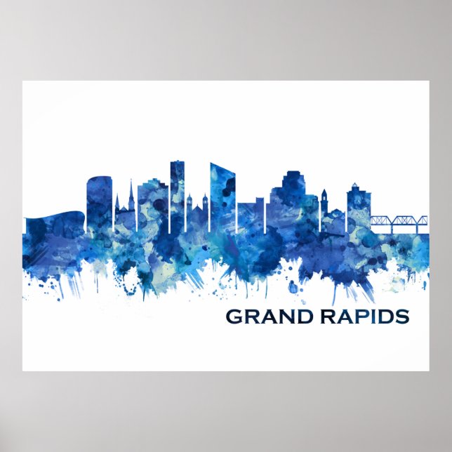Poster Grand Rapids Michigan Skyline Blue (Devant)