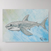Grand Requin Blanc Aquarelle