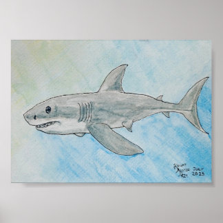 Poster Grand Requin Blanc Aquarelle