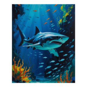 Poster Grand requin blanc Peinture océanique Vibrant Phot