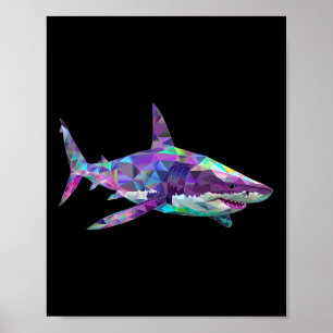 Poster Grand requin blanc Polygon Pêche Scuby Plongée Sha