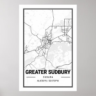 Poster Grand Sudbury Ontario Plan des villes de voyage du