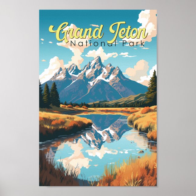 Poster Grand Teton National Park Illustration Retro (Devant)