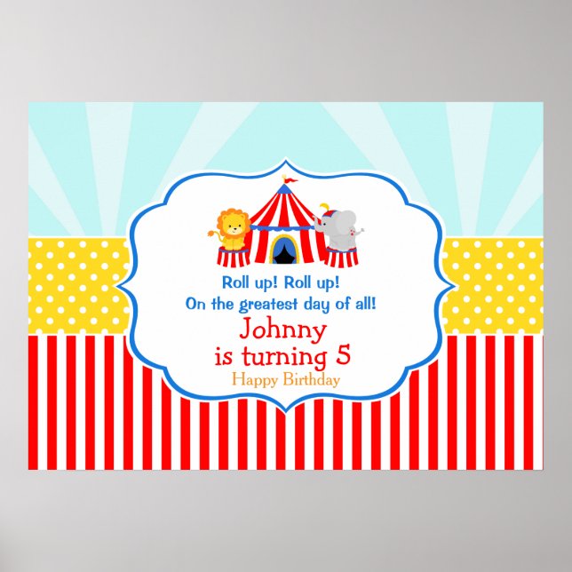 Poster Grand Top Carnaval de cirque fête d'anniversaire (Devant)