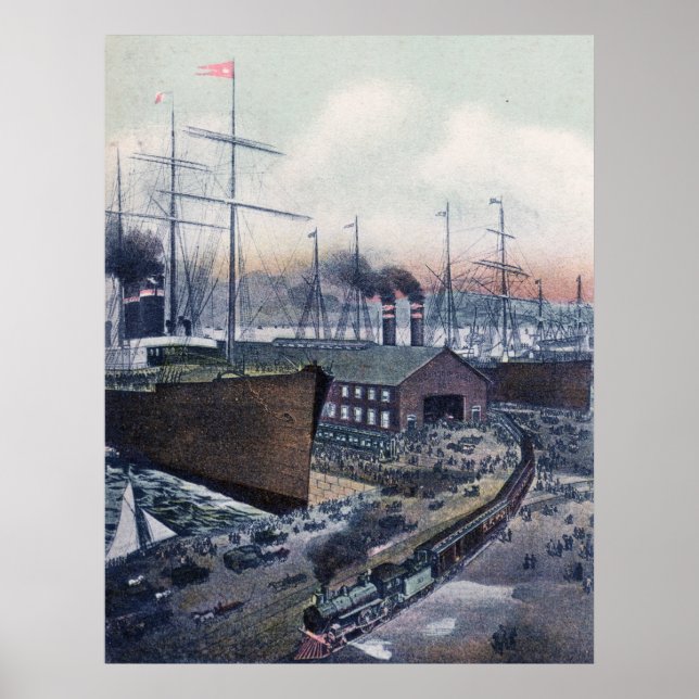 Poster Grand Trunk Ry Portland, Maine Steamship Wharf (Devant)