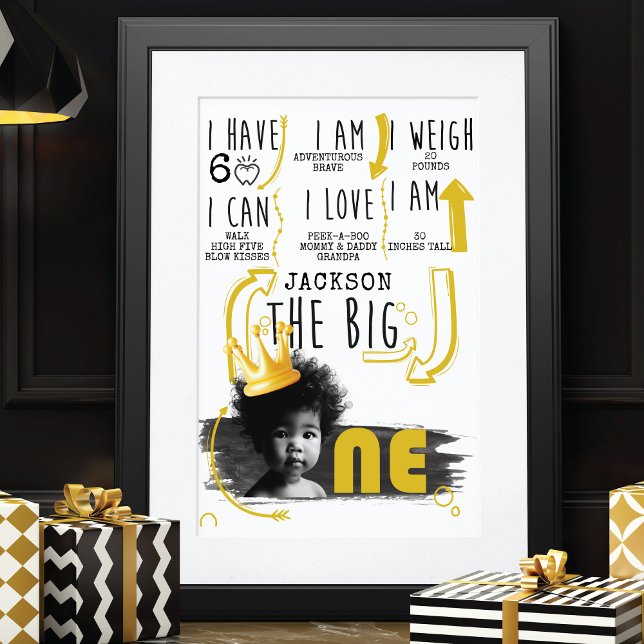 Poster GRAND UN graphique de jalons Noir Blanc Jaune (Créateur téléchargé)