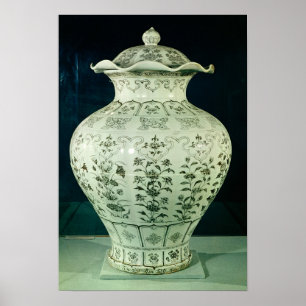 Poster Grand vase "Kuoan" décoré de fleurs bleues