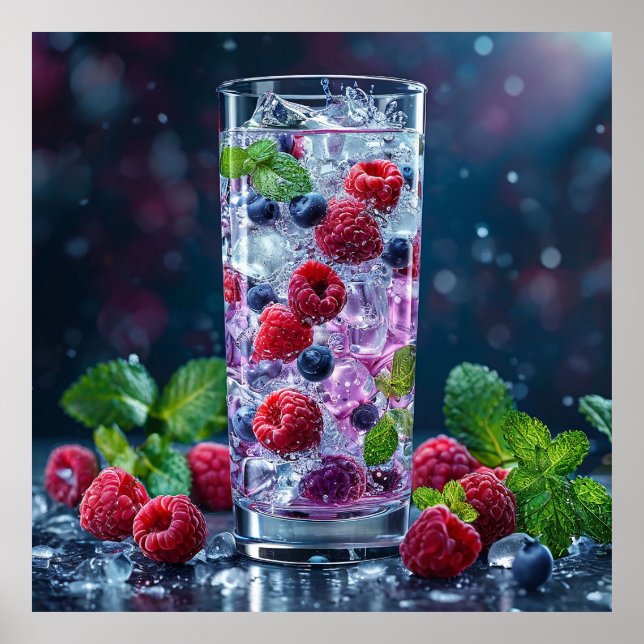 Poster Grand verre rempli d'une boisson rafraîchissante (Devant)